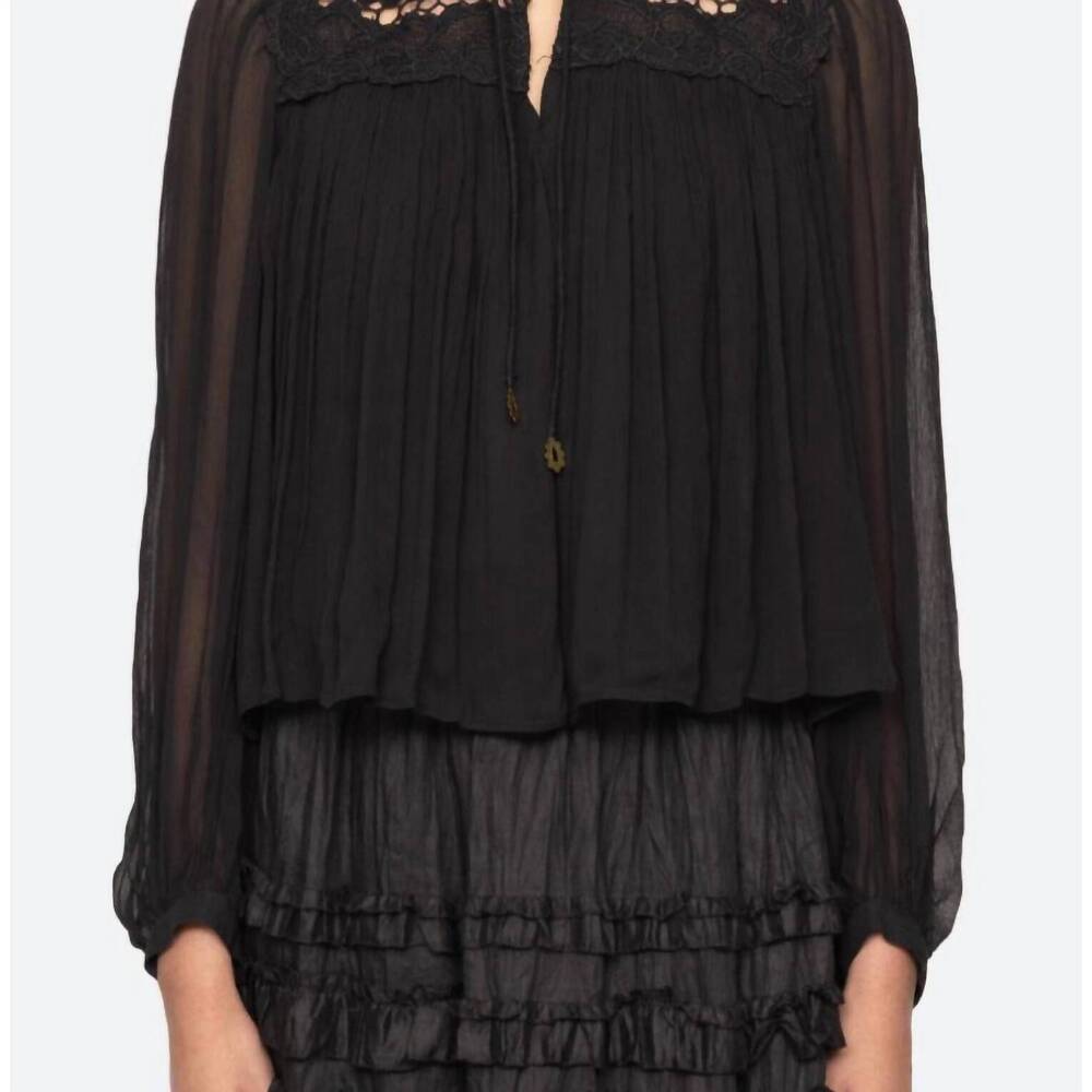 NEW SEA daphne lace long sleeve top in black